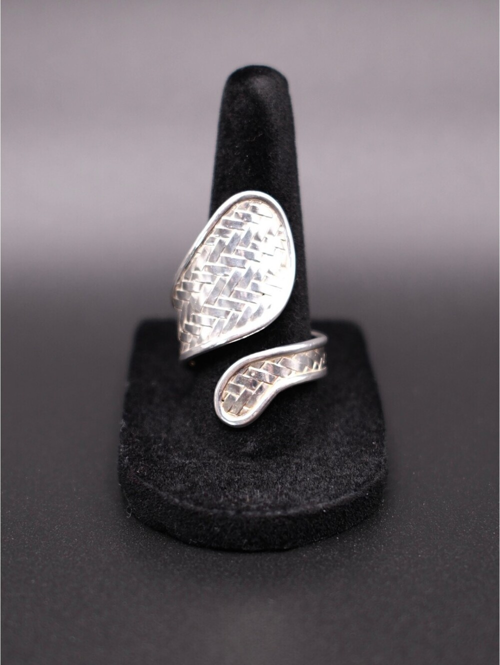 Sterling Silver 925 Woven Basketweave Bypass Wrap Ring, Size 8 3/4 - Picture 4 of 4